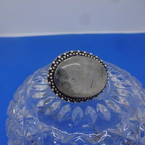 Stunning "BLACK RUTILE & STERLING" Handmade Ring Size 8.5  #47